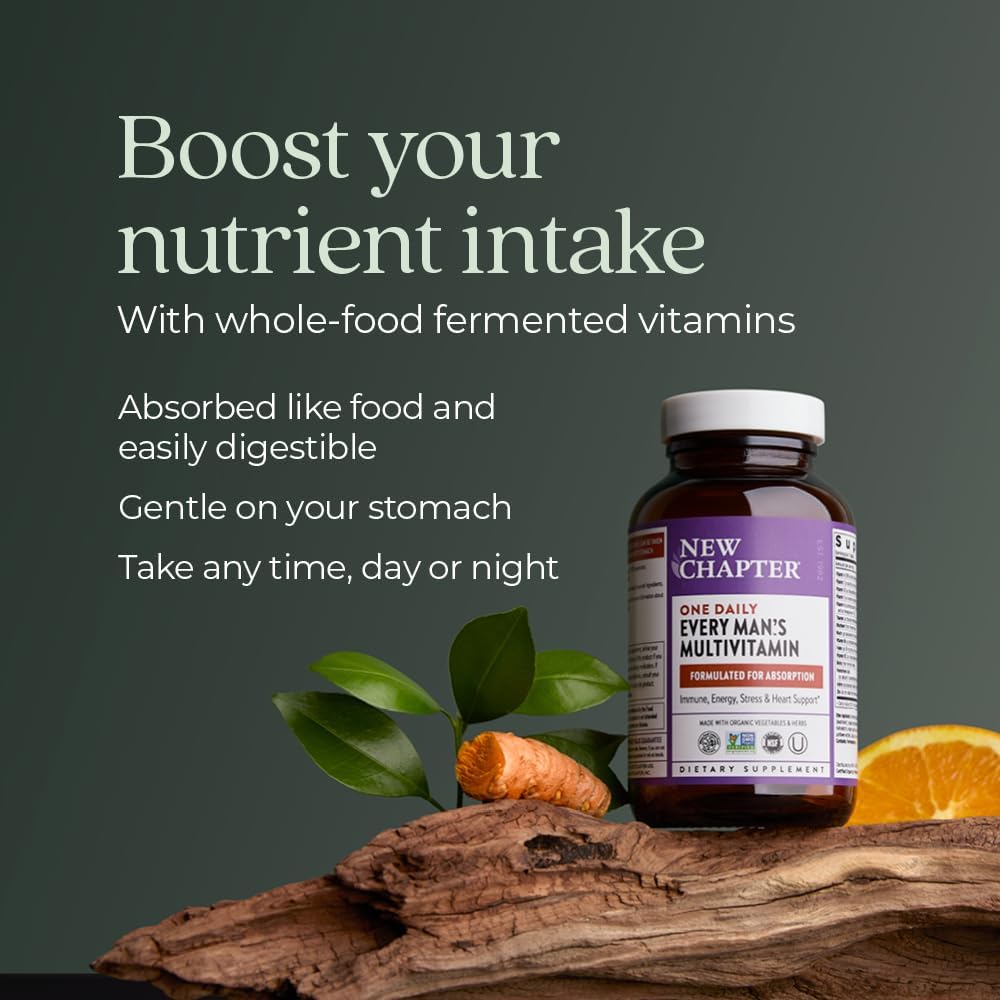 New Chapter Men’s Multivitamin, B6, Extra B12, D3, Vitamin C & Zinc, Immune, Heart, Cellular Energy, and Brain Health, Gentle on The Stomach, One Daily, Non-GMO, Gluten-Fre