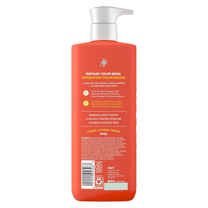 OLLY Bright Body Wash with Ginseng, Caffeine & Vitamin C– Nourishing Cleanser for Skin Barrier Repair, Deep Hydration, Juicy Citrus Currant Scent, 17 oz