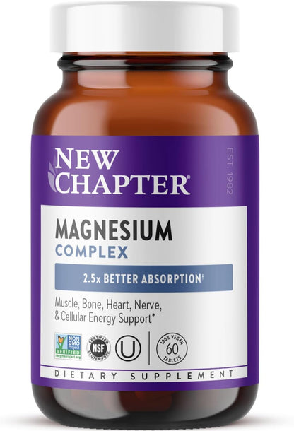 New Chapter Magnesium Complex - Offers Muscle, Bone, Heart & Energy Support* - Contains Sea-Sourced, Fermented & Bisglycinate Forms of Magnesium - Non-GMO, Gluten Free - 325 mg Magnesium - 60 Tablets