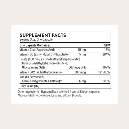 THORNE - Advanced Iron Complex - Complete Blood Support Formula* - Elemental Iron, Folate, B and C Vitamins for Optimal Absorption - Chelated Iron Supplement - Gluten, Dairy & Soy-Free - 60 Capsules