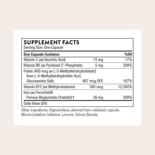 THORNE - Advanced Iron Complex - Complete Blood Support Formula* - Elemental Iron, Folate, B and C Vitamins for Optimal Absorption - Chelated Iron Supplement - Gluten, Dairy & Soy-Free - 60 Capsules