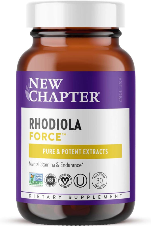 New Chapter Rhodiola Force 300mg with Potent Vegan Rhodiola for Mental Focus & Stamina, Endurance + Mood Support + Stress Adaptogen + Non-GMO Ingredients - 30 Count