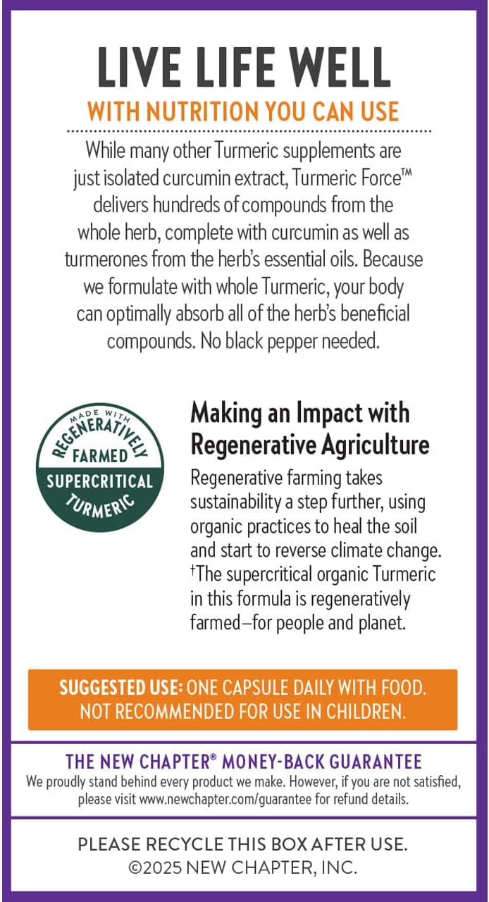 New Chapter Turmeric Supplement, One Daily, Heart, Brain & Healthy Inflammation Support, Supercritical Turmeric Curcumin Means No Black Pepper Needed, Non-GMO, Gluten Free – 60 Count (2 Month Supply)
