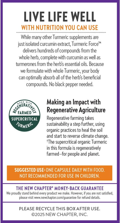 New Chapter Turmeric Supplement, One Daily, Heart, Brain & Healthy Inflammation Support, Supercritical Turmeric Curcumin Means No Black Pepper Needed, Non-GMO, Gluten Free – 60 Count (2 Month Supply)