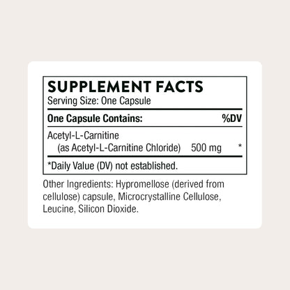 THORNE - Acetyl-L-Carnitine - 500 mg - Supports Brain Function, Mood & Healthy Nerve Sensations in the Hands & Feet* - Third-Party Certified - Gluten, Dairy & Soy-Free - 60 Capsules
