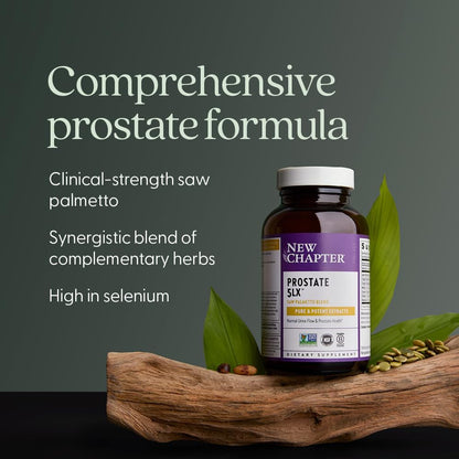 New Chapter Prostate Supplement - Prostate 5LX with Clinical Strength Saw Palmetto + Fermented Selenium for Men’s Wellness - 60 ct Vegetarian Capsule