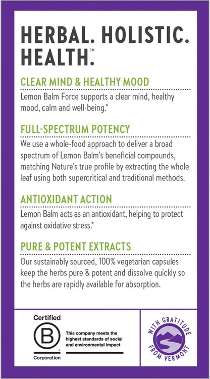 New Chapter Lemon Balm Force with Supercritical Lemon Balm for Mood Support + Immune Support + Non-GMO Ingredients - 30 ct Vegetarian Capsules