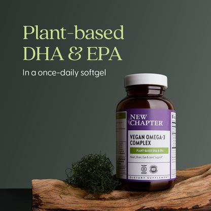 New Chapter Vegan DHA, EPA, and DPA Supplement- Vegan Omega-3 Complex for Heart, Brain, Eye & Joint Support - 30 Softgels