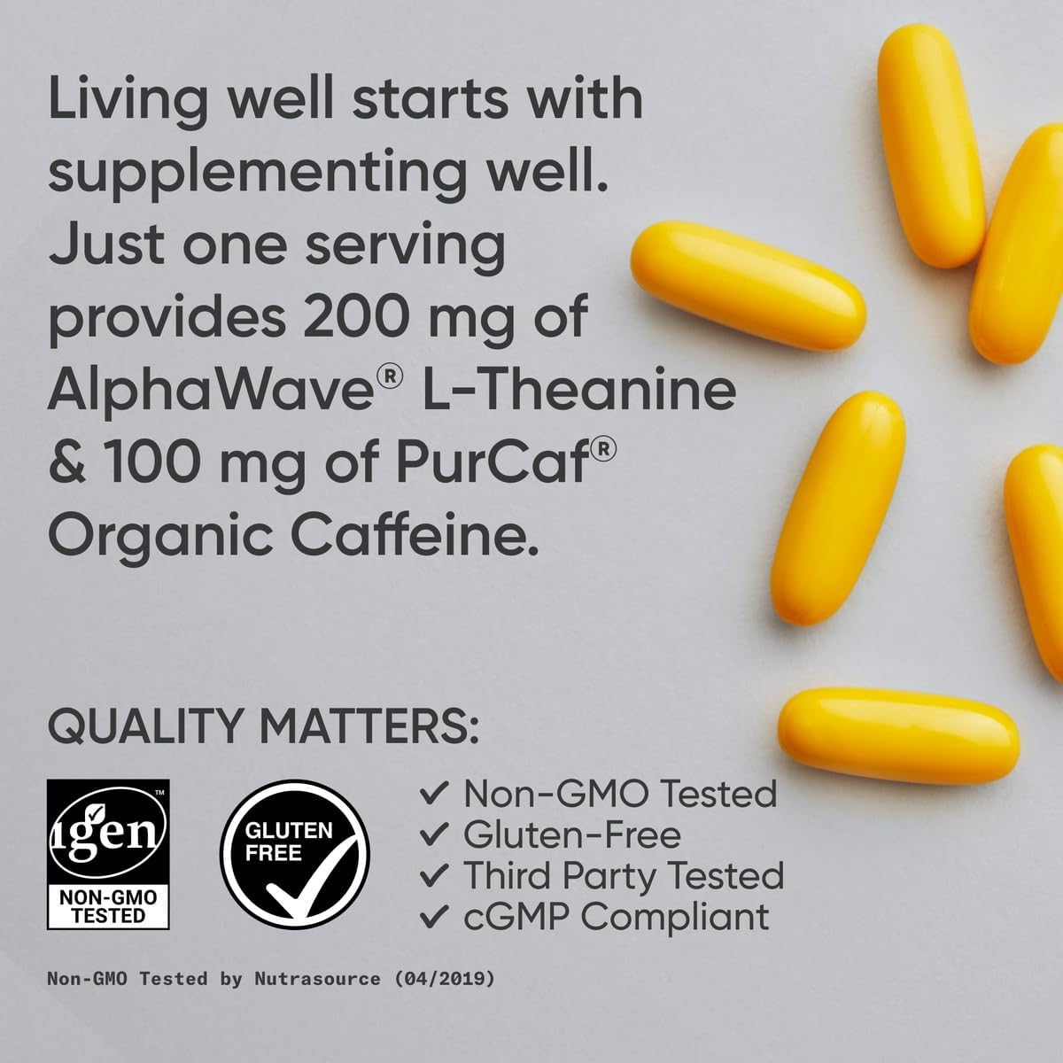 Sports Research® L-Theanine + Caffeine Nootropic Supplement - 60 Softgels | Double Strength L-Theanine 200mg & Organic Caffeine 100mg w/Coconut MCT Oil for Focused Energy - 60 Servings
