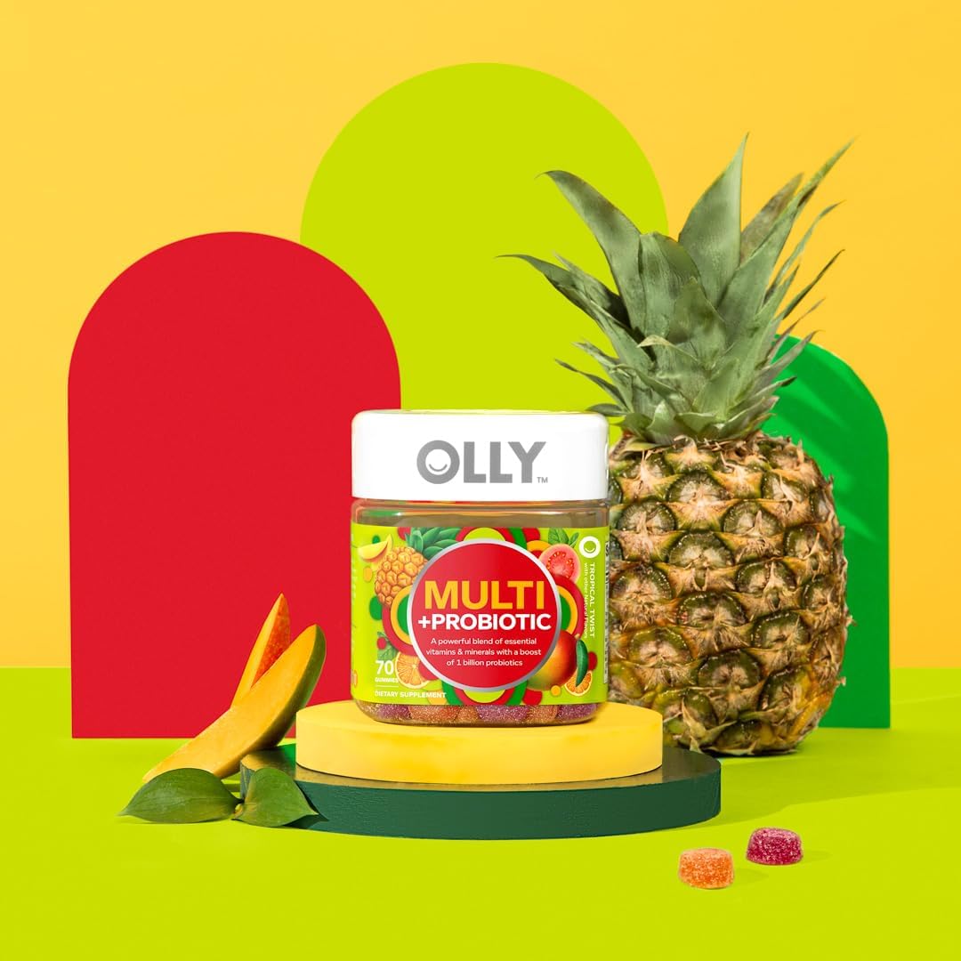 OLLY Multi + Probiotic Adult Multivitamin Gummy, Digestive and Immune System Support,* Chewable Supplement, Tropical Flavored, 35 Day Supply - 70 Count