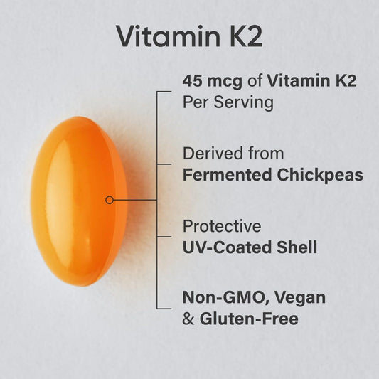 Sports Research® Vitamin K2 (MK-7) 45mcg w/Coconut MCT Oil, 90 Count | Vegan K2 from Chickpea | Supports Strong Bones | Vegan Certified, Non-GMO Verified, Gluten & Soy Free
