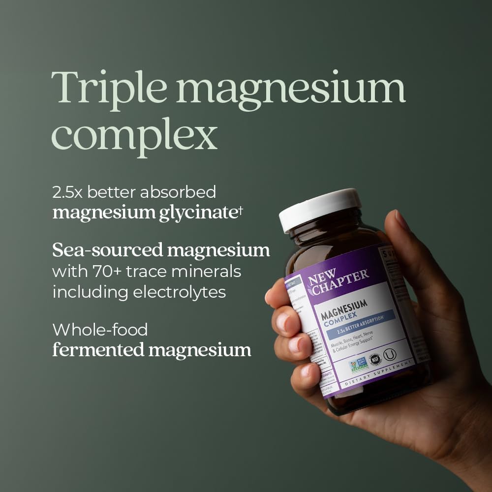 New Chapter Magnesium Complex - Offers Muscle, Bone, Heart & Energy Support* - Contains Sea-Sourced, Fermented & Bisglycinate Forms of Magnesium - Non-GMO, Gluten Free - 325 mg Magnesium - 60 Tablets