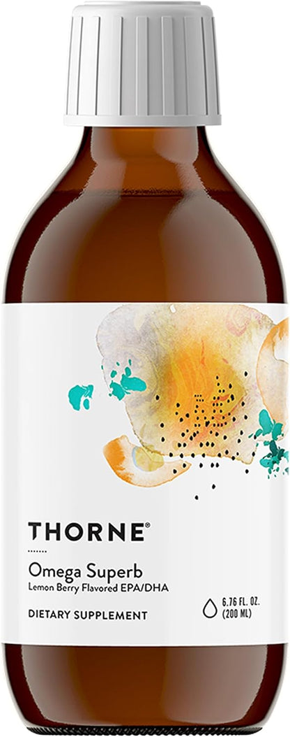 THORNE - Omega Superb - Fish Oil Liquid Supplement with EPA & DHA - Supports Brain, Skin, Joint & Heart Health* - Lemon Berry - Third-Party Certified - Gluten, Dairy & Soy-Free - 40 Servings