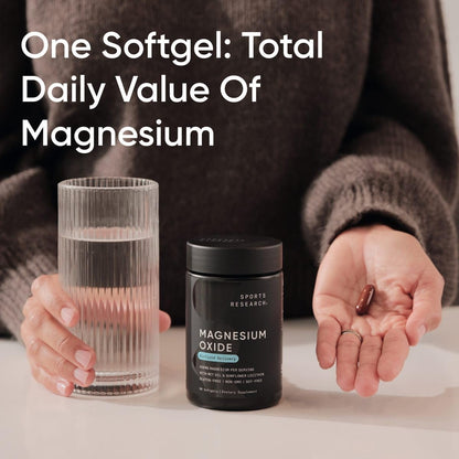 Sports Research® Magnesium Oxide 420mg w/Coconut MCT Oil, 90 Softgels | Biolipid Magnesium Supplement for Muscle, Nerve, & Bone Support* - Gluten-Free, Non-GMO - 90 Softgels