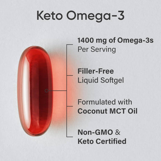 Sports Research® Keto Omega-3 Fish Oil 1400mg, 120 Softgels | Omega-3 Supplement from Wild Sockeye Salmon, Antarctic Krill Oil, Astaxanthin & MCT Oil - 1220mg of EPA & DHA per Serving