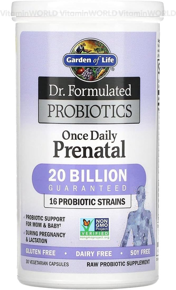 Garden of Life Dr. Formulated Probiotics Once Daily Prenatal - 20 Billion CFU - Dietary Supplement for Mom & Baby - Shelf Stable - 30 Vegetarian Capsules