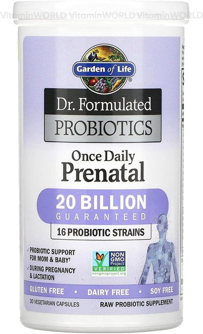 Garden of Life Dr. Formulated Probiotics Once Daily Prenatal - 20 Billion CFU - Dietary Supplement for Mom & Baby - Shelf Stable - 30 Vegetarian Capsules