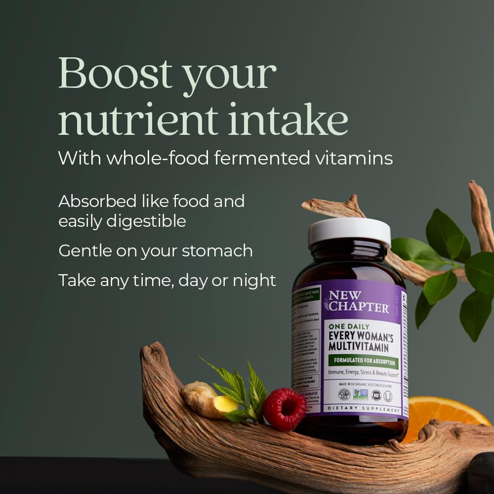 New Chapter Women’s Multivitamin, Iron, B6, B12, Biotin for Hair Growth, D3, Vit C, Zinc for Immune & Stress Support, Gentle on an Empty Stomach, One Daily, Non-GMO, Gluten-Free, 18+,