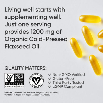 Sports Research® Vegan Flaxseed Oil 1200mg, 180 Plantgels™ | Herbal Supplement with Plant-Based ALA Omega 3 - Vegan Certified & Non-GMO Verified - Gluten, Soy & Carrageenan Free