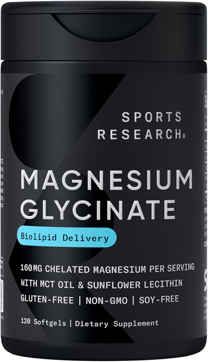 Sports Research® Magnesium Glycinate 160mg, 90 Veggie Capules | 1441mg Cheletated Magnesium per Serving | Gentle on the Stomach | Non-GMO, Soy Free, Essential Mineral