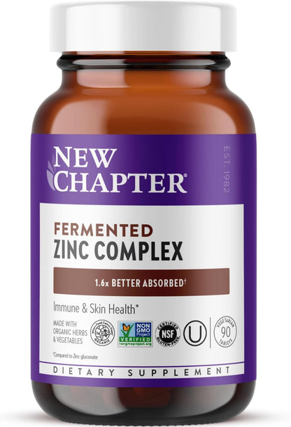 New Chapter Zinc Supplement, Fermented Zinc Complex, ONE Daily for Immune Support + Skin Health, Mineral-Balancing Formula Rich in Copper, Easy to Swallow & Digest, 30 Count (1 Month Supply)
