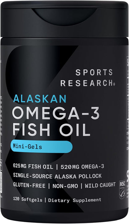 Sports Research® Omega-3 Fish Oil 1250mg from Wild Alaska Pollock, 30 Count | Always Fresh Never Fishy | 690mg EPA 260mg DHA per Softgel · Heart & Brain Health* · MSC Certified Sustainable - 30 Servings