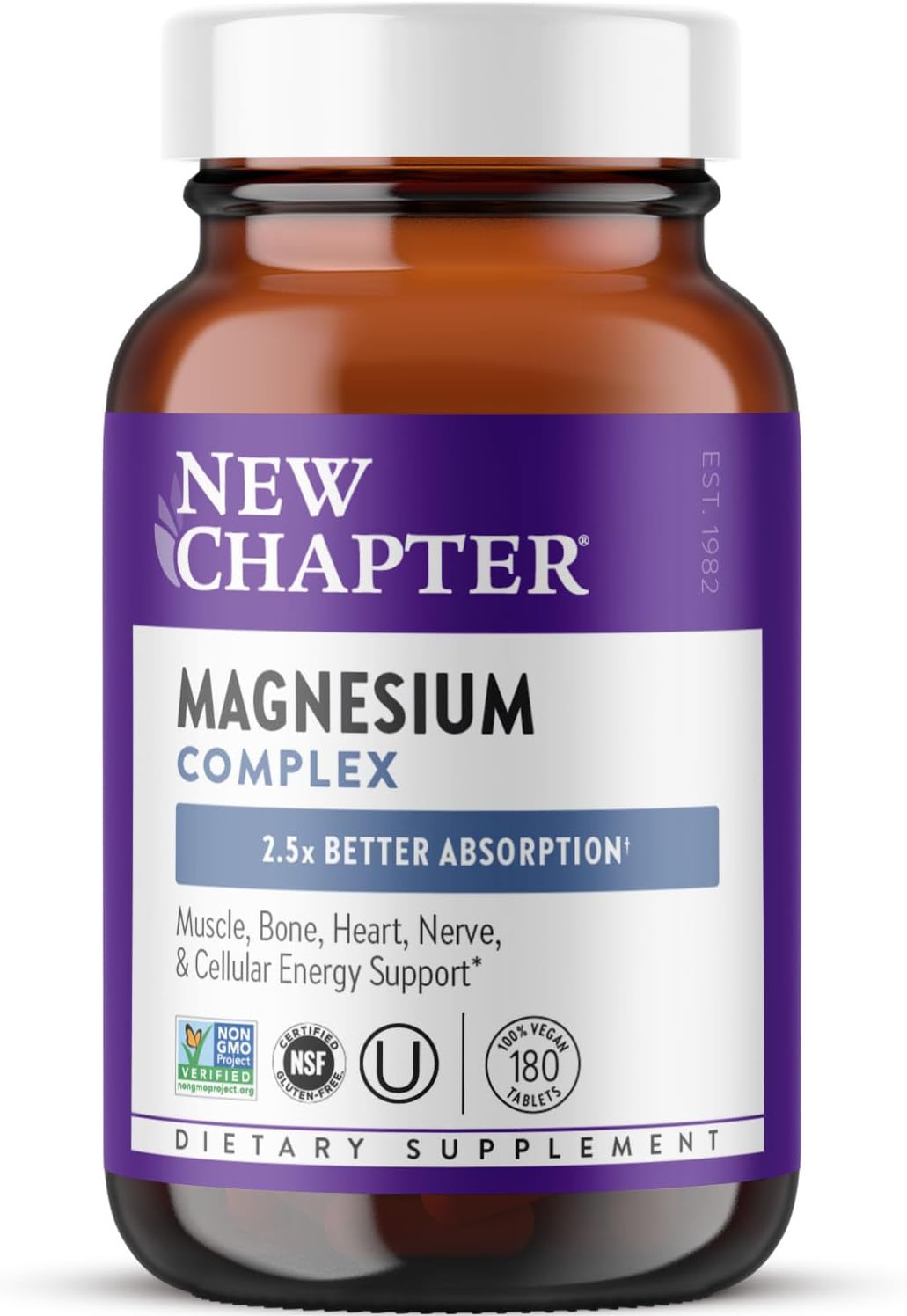 New Chapter Magnesium Complex - Offers Muscle, Bone, Heart & Energy Support* - Contains Sea-Sourced, Fermented & Bisglycinate Forms of Magnesium - Non-GMO, Gluten Free - 325 mg Magnesium - 60 Tablets