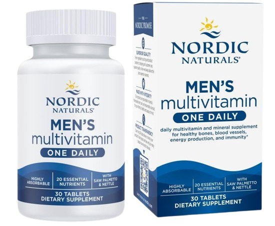 Nordic Naturals Men’s Multivitamin One Daily - Bone, Energy, & Blood-Vessel Support - Immunity Supplement - 20 Essential Nutrients - 30 Tablets - 30 Servings