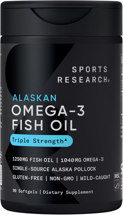 Sports Research® Omega-3 Fish Oil Minis from Wild Alaska Pollock, 120 Count | Easy to Swallow Mini-Softgel, Always Fresh Never Fishy, 345mg EPA 130mg DHA per Softgel, MSC Certified Sustainable, Non-GMO