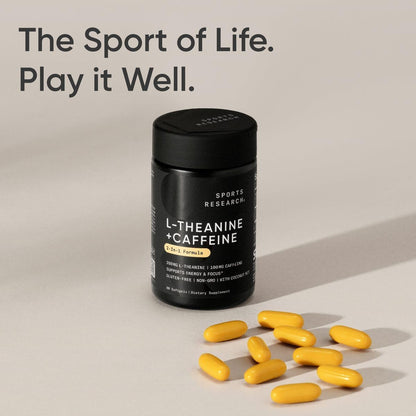 Sports Research® L-Theanine + Caffeine Nootropic Supplement - 60 Softgels | Double Strength L-Theanine 200mg & Organic Caffeine 100mg w/Coconut MCT Oil for Focused Energy - 60 Servings