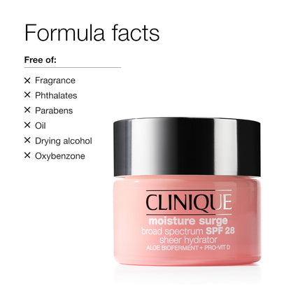 Clinique Moisture Surge Broad Spectrum SPF 28 Sheer Hydrator Face Moisturizer With Hyaluronic Acid, Aloe Bioferment + Provitamin D | Hydrating + Protecting