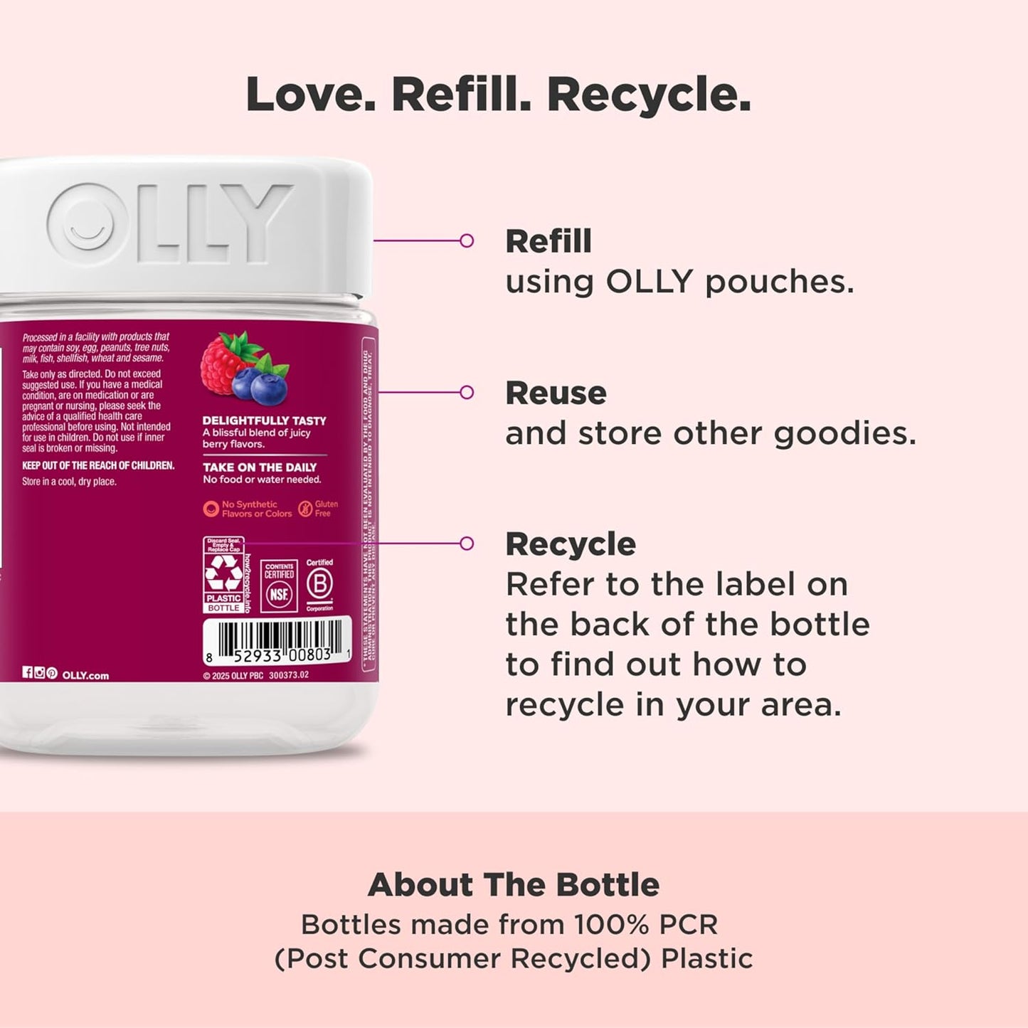 OLLY Women's Daily Multivitamin Gummy, Vitamins A, D, C, E, Biotin, Folic Acid, Adult Chewable Vitamin, Berry Flavor