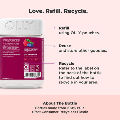 OLLY Women's Daily Multivitamin Gummy, Vitamins A, D, C, E, Biotin, Folic Acid, Adult Chewable Vitamin, Berry Flavor