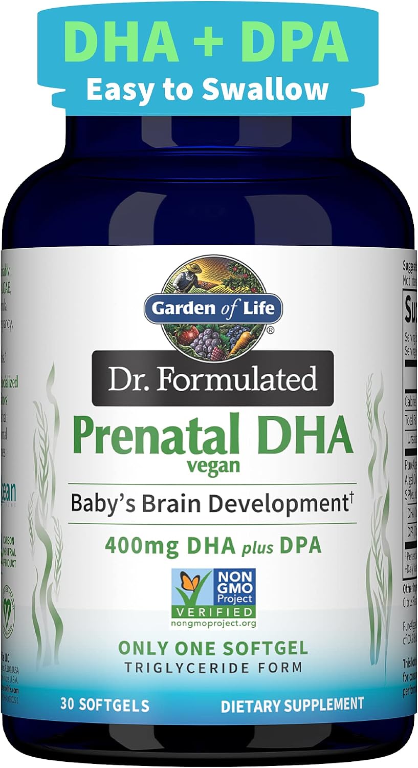 Garden of Life Dr. Formulated Prenatal Vegan DHA - Certified Vegan Omega 3 Supplement with 400mg DHA + DPA from Algal Omega 3 in Triglyceride Form, Non-GMO, 30 Softgels