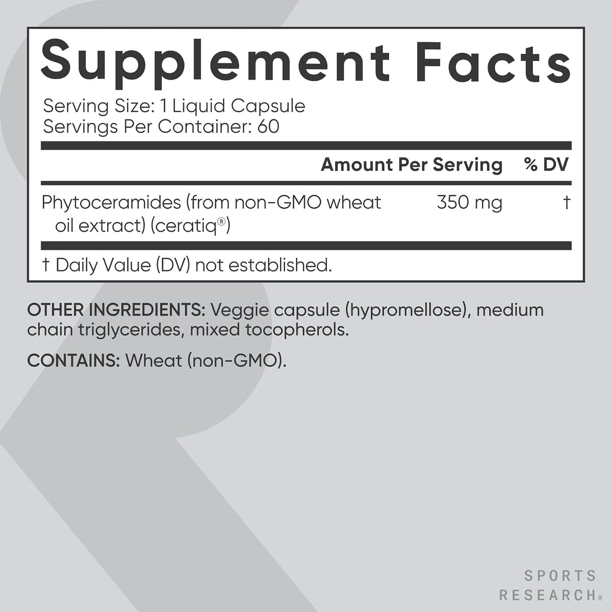 Sports Research® Phytoceramides 350mg w/Ceratiq®, 30 Softgels | Plant-Derived Ceramides for Beauty from Within Skin Hydration | Made with Certiq® | Non-GMO, Soy-Free - 30 Servings