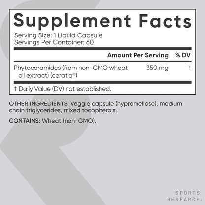Sports Research® Phytoceramides 350mg w/Ceratiq®, 30 Softgels | Plant-Derived Ceramides for Beauty from Within Skin Hydration | Made with Certiq® | Non-GMO, Soy-Free - 30 Servings