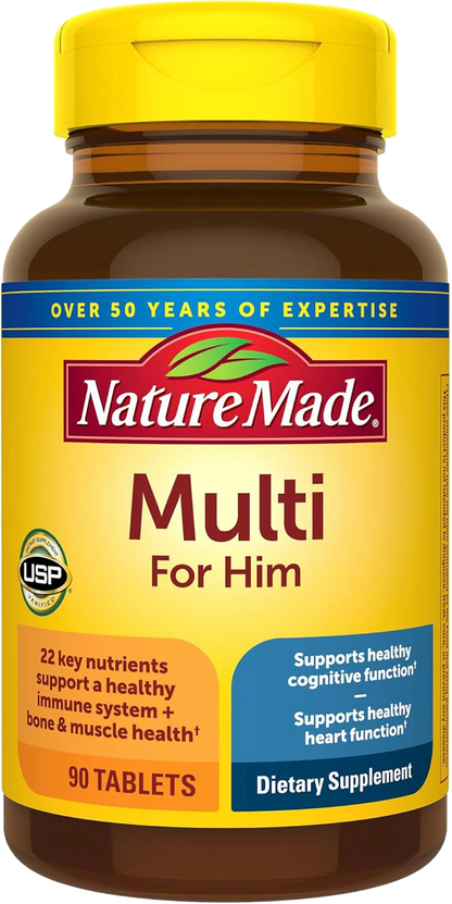 Nature Made Multivitamin for Him, Mens Multivitamins with No Iron, Daily Nutritional Support, Nature Made Multi Mens Vitamins & Minerals, 90 Tablets, 90 Day Supply