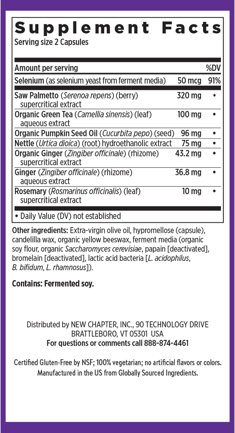 New Chapter Prostate Supplement - Prostate 5LX with Clinical Strength Saw Palmetto + Fermented Selenium for Men’s Wellness - 60 ct Vegetarian Capsule