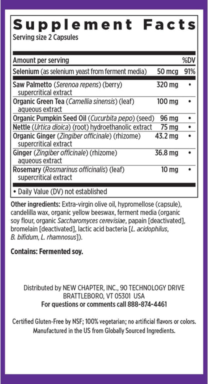 New Chapter Prostate Supplement - Prostate 5LX with Clinical Strength Saw Palmetto + Fermented Selenium for Men’s Wellness - 60 ct Vegetarian Capsule