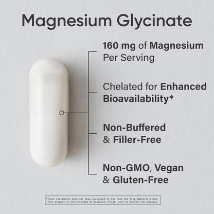 Sports Research® Magnesium Glycinate 160mg, 90 Veggie Capules | 1441mg Cheletated Magnesium per Serving | Gentle on the Stomach | Non-GMO, Soy Free, Essential Mineral