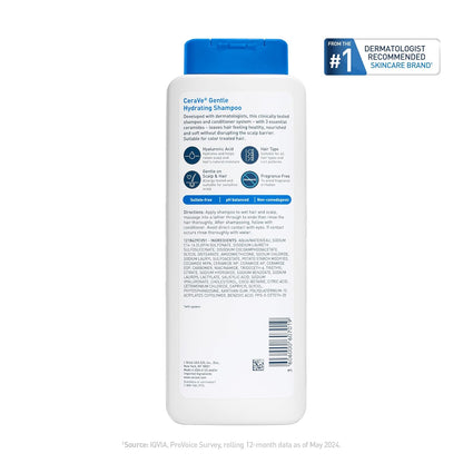 CeraVe Gentle Hydrating Shampoo, With Ceramides, Niacinamide & Hyaluronic Acid For Soft, Healthy Looking Hair & Scalp, Sulfate Free & Color Safe Shampoo, For All Hair Types, 12/19 Oz