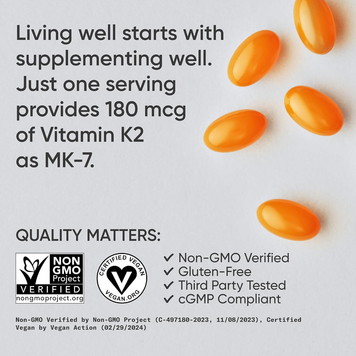 Sports Research® Vitamin K2 (MK-7) 180mcg w/Coconut MCT Oil, 60 Count | Vegan K2 from Chickpea | Supports Strong Bones | Vegan Certified, Non-GMO Verified, Gluten & Soy Free