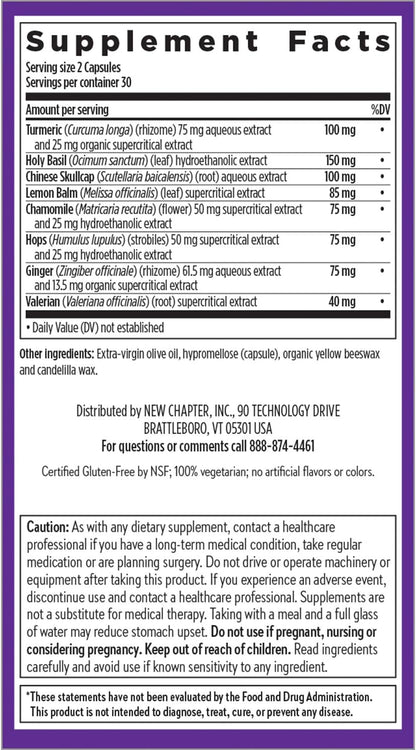 New Chapter Turmeric Supplement + Sleep Aid - Turmeric Force Nighttime for Sleep Support with Valerian Root + Ginger + NO Black Pepper Needed + Non-GMO Ingredients - 60 Vegetarian Capsule