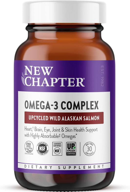 New Chapter Omega-3 Complex, 1000mg Softgels, Fish Oil Supplement Wild Alaskan Salmon for Heart, Brain, Eye, Joint & Skin Health Support - 30 Count