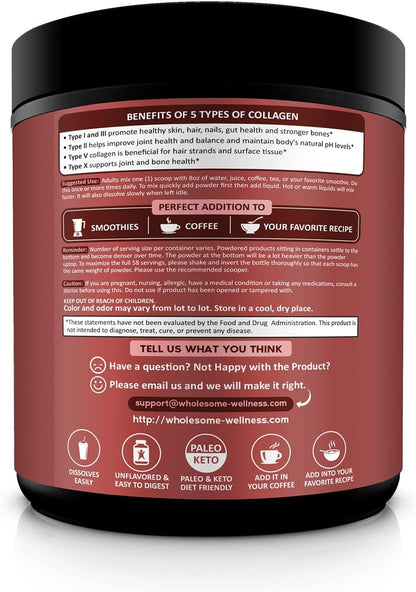 Wholesome Wellness Premium Multi Collagen Peptides Protein Powder