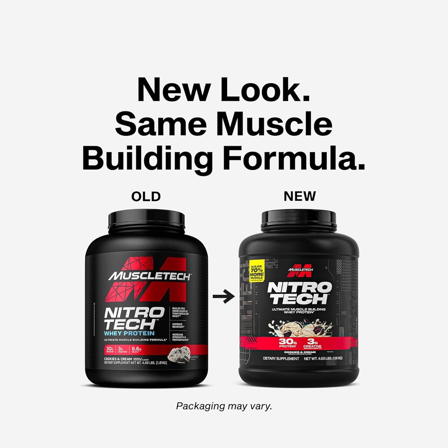Muscletech Whey Protein Powder (Cookies & Cream, 4 Pound) - Nitro-Tech Ultimate Muscle Building Formula with Whey Protein Isolate - 30g of Protein, 3g of Creatine & 6.8g of BCAA