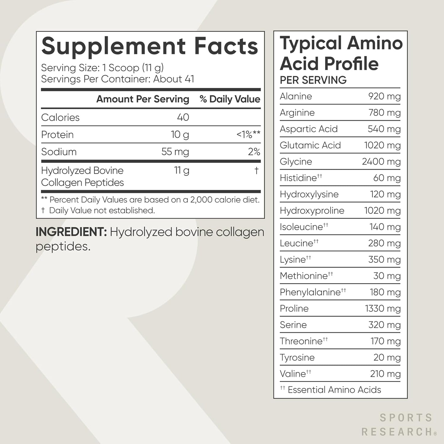 Sports Research® Collagen Peptides Protein Powder 16oz (Unflavored) | 11g Grass-Fed Collagen per Scoop · Hair, Skin & Joint Support · Easy to Mix in Coffee & Shakes - 41 Servings