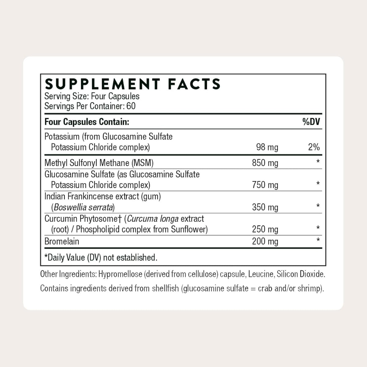 THORNE - Joint Support Nutrients - Formulated with Glucosamine, MSM, Curcumin, Bromelain, Boswellia & Potassium for Joint Support* - Third-Party Certified - Gluten, Dairy & Soy-Free - 240 Capsules