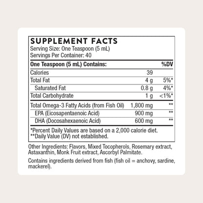 THORNE - Omega Superb - Fish Oil Liquid Supplement with EPA & DHA - Supports Brain, Skin, Joint & Heart Health* - Lemon Berry - Third-Party Certified - Gluten, Dairy & Soy-Free - 40 Servings