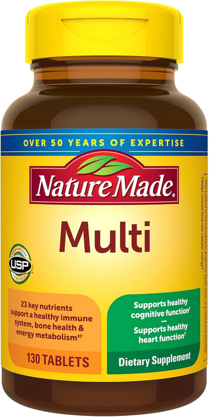Nature Made Multivitamin Tablets with Iron, Multivitamin for Women and Men for Daily Nutritional Support, Nature Made Multi Vitamins for Adults, 130 Tablets, 130 Day Supply